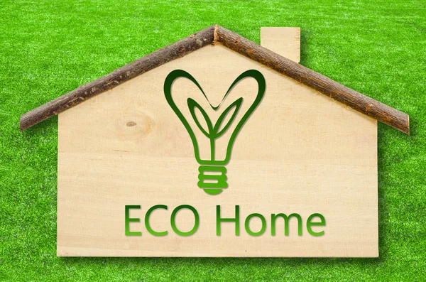 Eco home on Little home wooden model — Stock Photo, Image