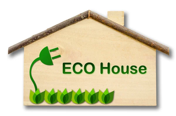 Eco ház kis hazai fából készült modell elszigetelt fehér háttérb — Stock Fotó