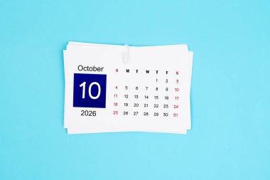 Ekim Takvimi 2026 mavi renk arkaplanı sayfası.