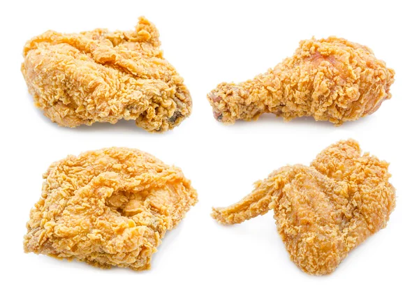Set van gebakken kip op witte achtergrond — Stockfoto