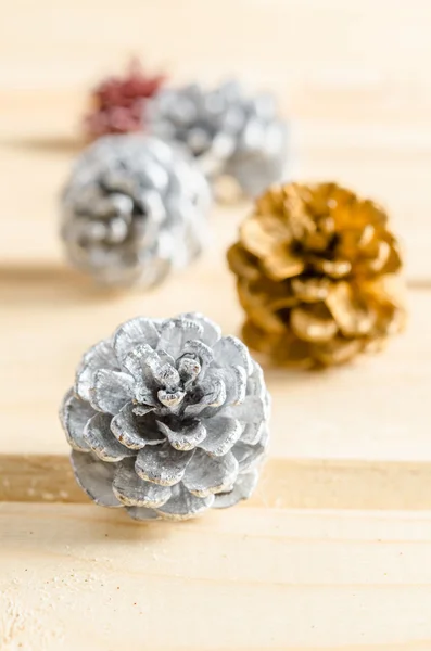 Christmas, decoration with pine cones silver. Royalty Free Stock Photos