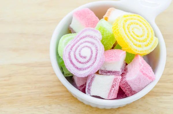 Colorful sweet jellies with sugar in cup. — Stock Photo, Image