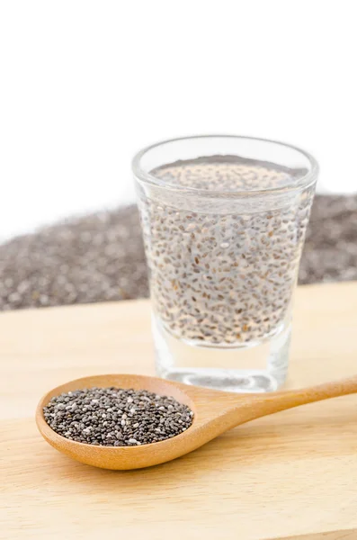 Wooden spoon of chia seeds. — Stock Photo, Image