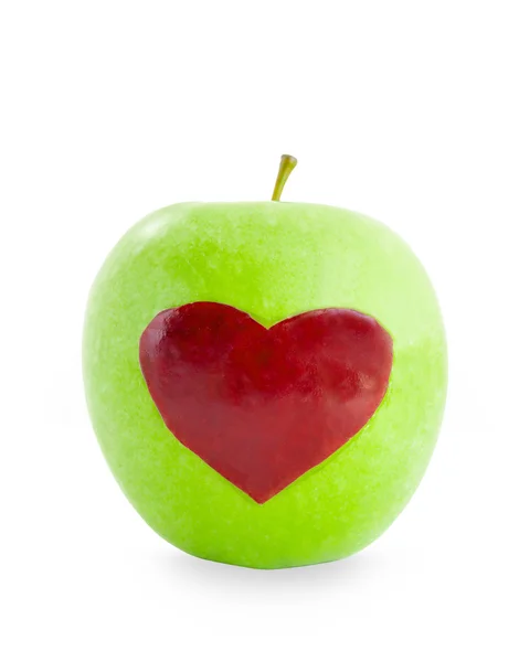 Red apple heart shape in Green apple. — Stock Photo, Image