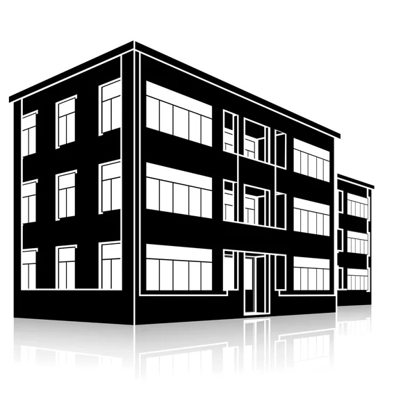 Silueta kancelářské budovy s vchodem a reflexe — Stockový vektor
