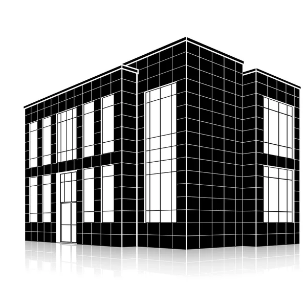 Silueta edificio de oficinas con una entrada y reflexión — Vector de stock