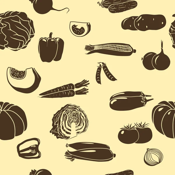 无缝模式蔬菜剪影 ︰ 玉米、 土豆 — 图库矢量图片