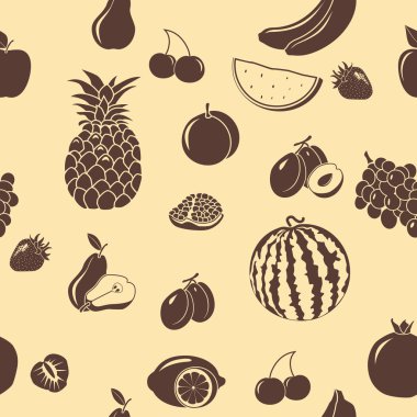 Dikişsiz desen meyve ve çilek, siluetleri