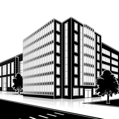 bir giriş ve yansıma ile siluet ofis binası