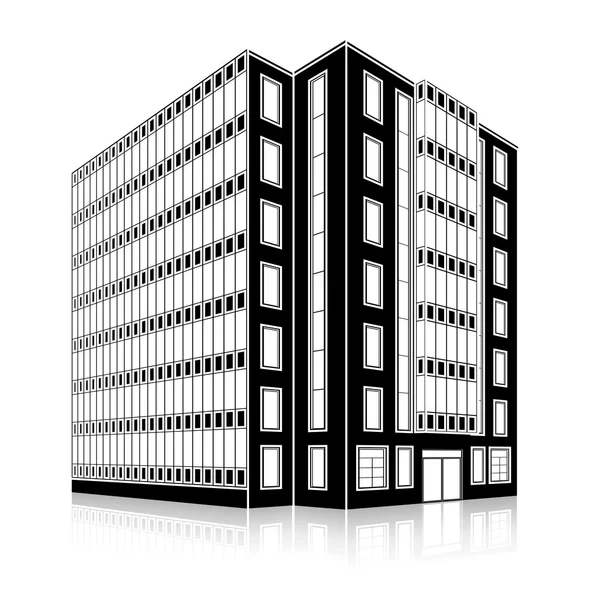 Silhouette office building with an entrance and reflection — Stock Vector