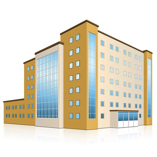 Edificio de oficinas con entrada y reflexión — Vector de stock