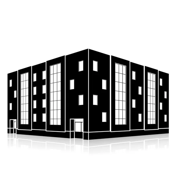 Silhouette office building with an entrance and reflection — Stock Vector