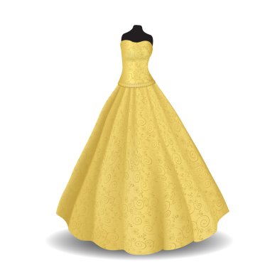 beyaz zemin üzerine sarı parti elbise