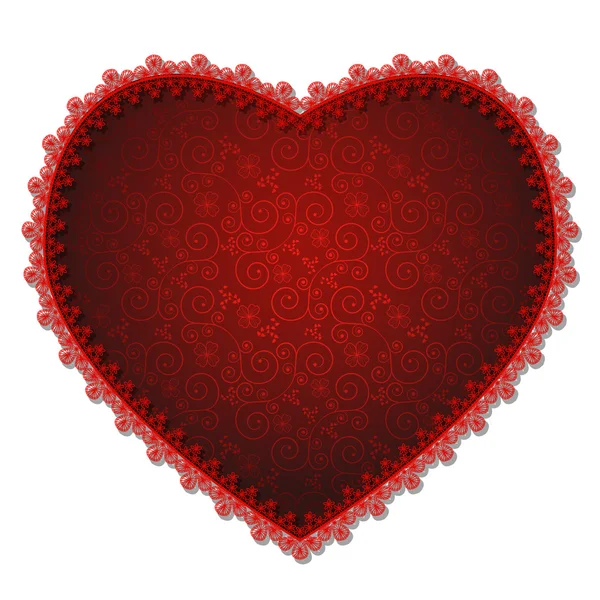 Coeur avec dentelle rouge et ombre — Image vectorielle