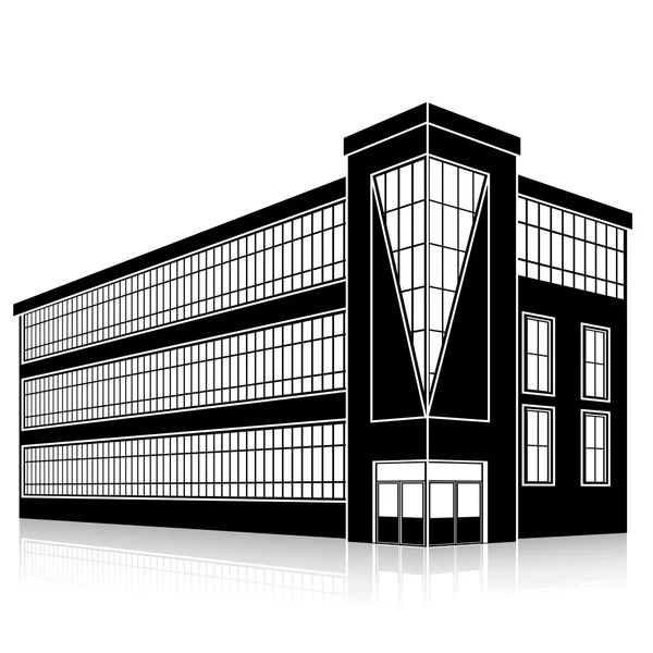 Silhouette office building with an entrance and reflection — Stock Vector