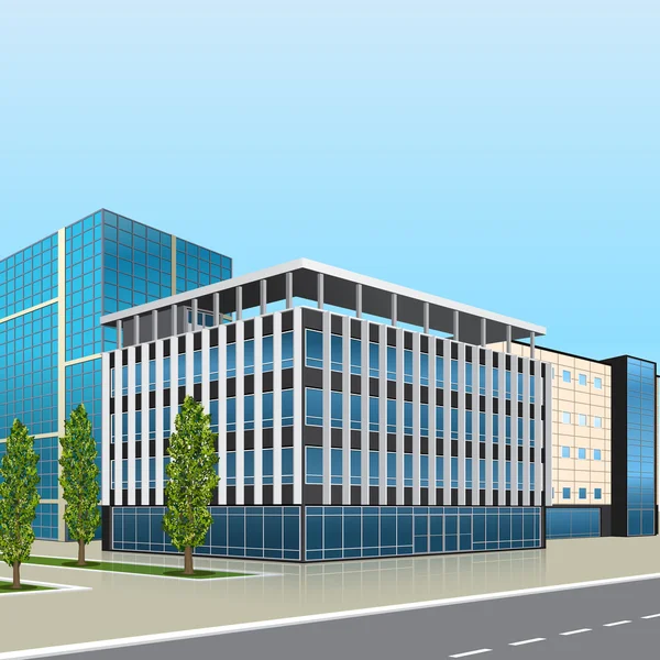 Edificio de oficinas con entrada y reflexión — Vector de stock
