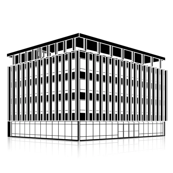 Immeuble de bureaux silhouette avec entrée et réflexion — Image vectorielle