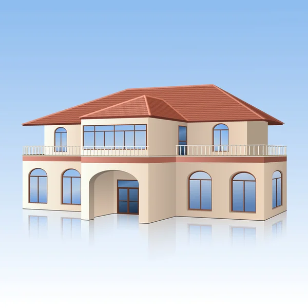 Casa con techo de baldosas y reflejo — Vector de stock