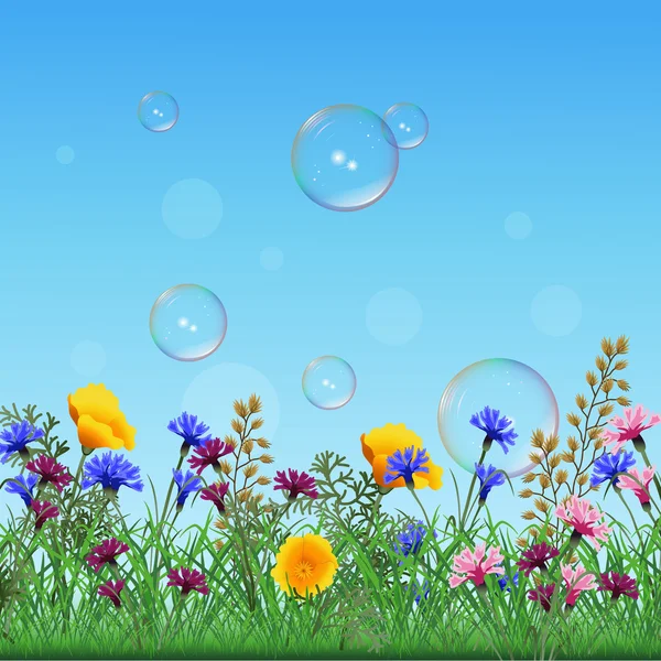 Trawnik z kolorowych kwiatów i ziół — Wektor stockowy