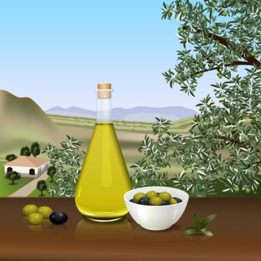 Masanın üzerine zeytinyağı şişesi
