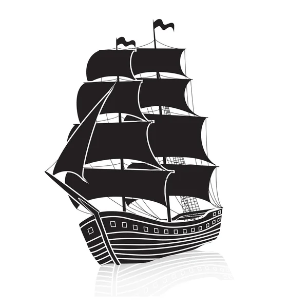 Oldtimer-Segelschiff auf See mit Reflexion — Stockvektor