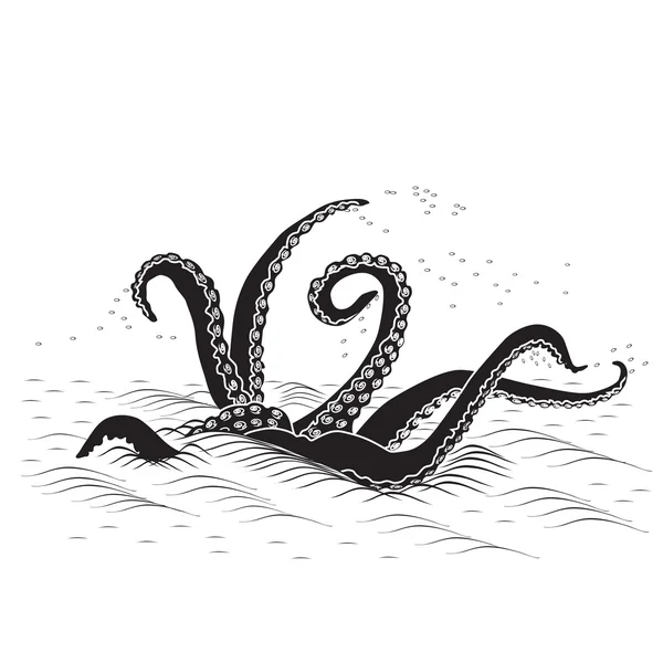 Tentáculos kraken mitológicos com o mar — Vetor de Stock