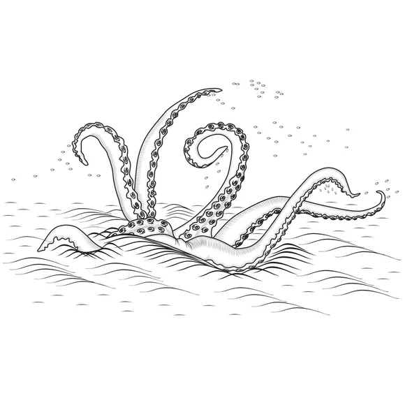 Tentacoli mitologici kraken con il mare — Vettoriale Stock