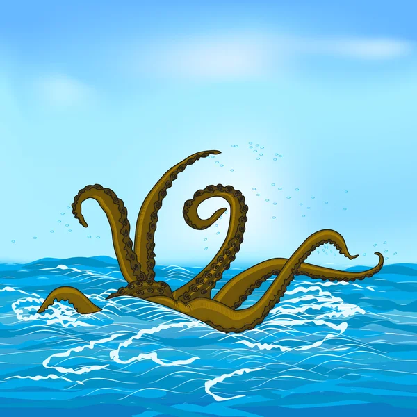 Tentáculos kraken mitológicos com o mar —  Vetores de Stock