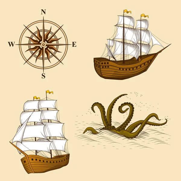 Elementos para desenhar mapas antigos —  Vetores de Stock