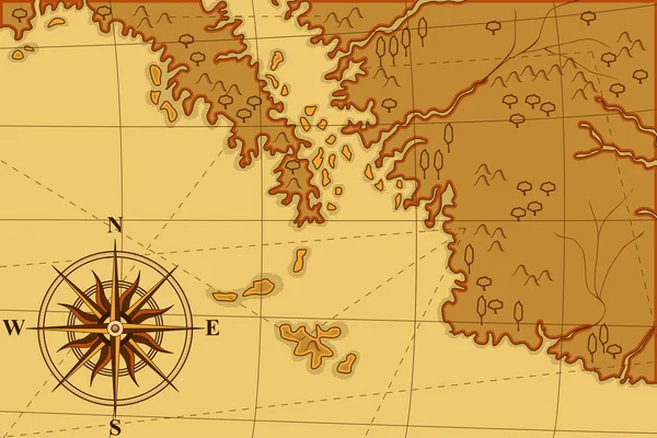 Mapa velho com uma bússola e árvores — Vetor de Stock