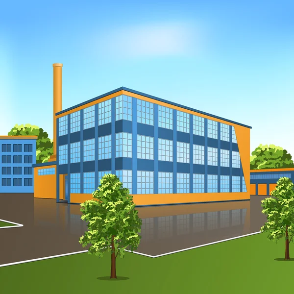 Edifício de fábrica com escritórios e instalações de produção — Vetor de Stock
