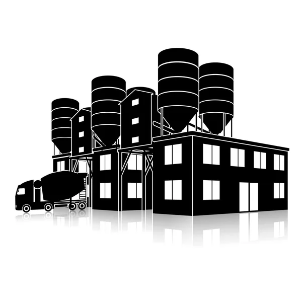 Silhouette factory building for the production of concrete with — Stock Vector