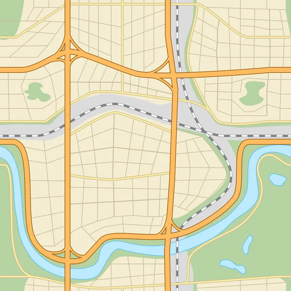 Mapa da cidade sem costura com estradas e parques — Vetor de Stock