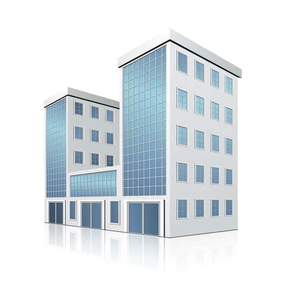Edifício de escritórios com uma entrada e reflexão —  Vetores de Stock