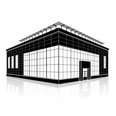 bir giriş ve yansıma ile siluet ofis binası