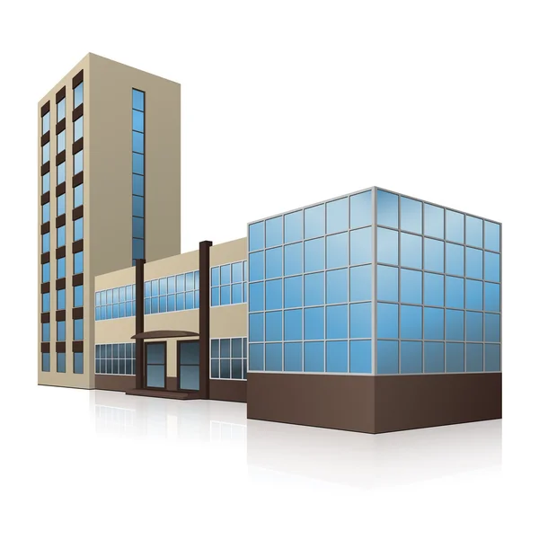 Edifício de escritórios com uma entrada e reflexão — Vetor de Stock