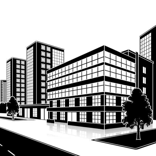 bir giriş ve yansıma ile siluet ofis binası