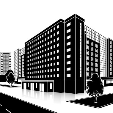 bir giriş ve yansıma ile siluet ofis binası