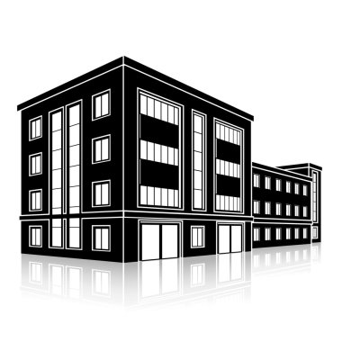 bir giriş ve yansıma ile siluet ofis binası