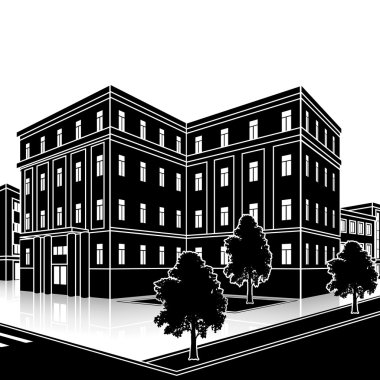 bir giriş ve yansıma ile siluet ofis binası