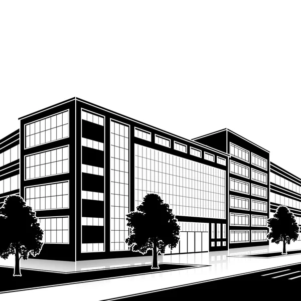 Immeuble de bureaux silhouette avec entrée et réflexion — Image vectorielle