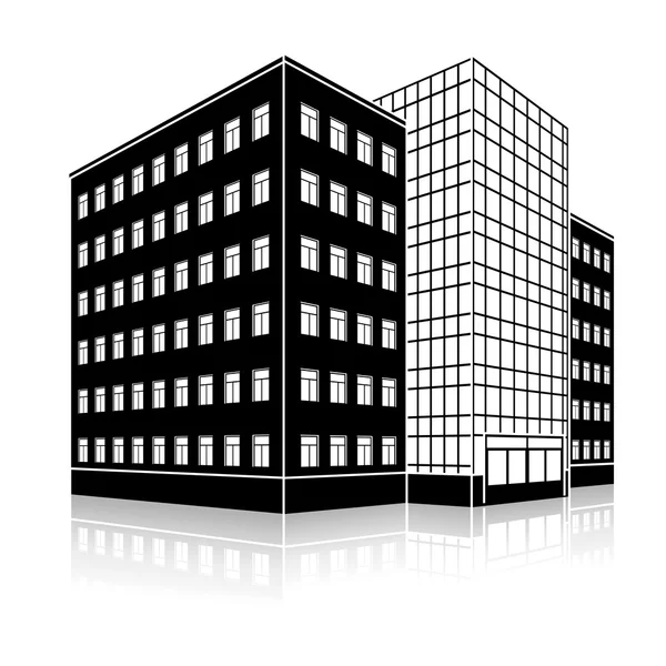 Silhouette office building with an entrance and reflection — Stock Vector