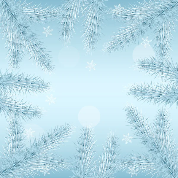 Sfondo vettoriale invernale con fiocchi di neve e rami di pino — Vettoriale Stock