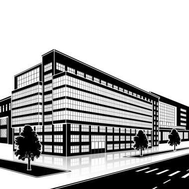 bir giriş ve yansıma ile siluet ofis binası