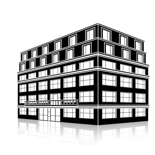 Immeuble de bureaux silhouette avec entrée et réflexion — Image vectorielle