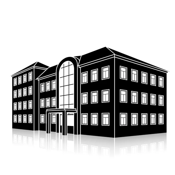 Immeuble de bureaux silhouette avec entrée et réflexion — Image vectorielle