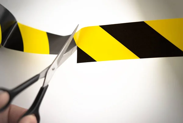 Scissors Cut Forbidding Tape End Restrictions — Stock Photo, Image