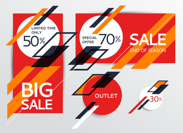 Набор баннеров на продажу. Продажа и скидки. Векторная иллюстрация
