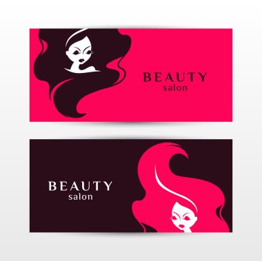 Güzel kadın siluetleri afiş. Güzellik Salonu tasarım. Vektör çizim