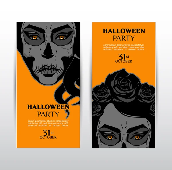 Plantilla de diseño de fiesta de Halloween con chica Zombie y lugar para texto — Vector de stock